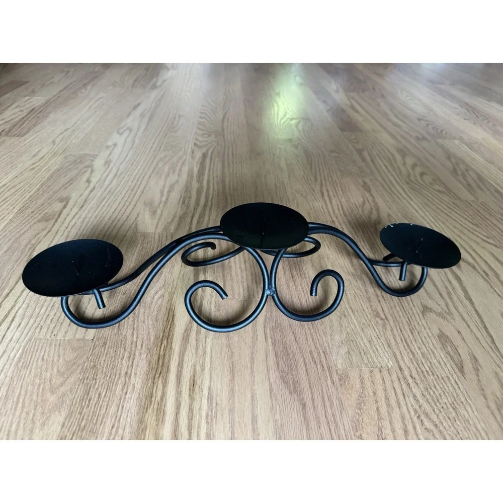 Matte‎ Black Scroll Metal Triple Pillar Candle Holder/Centerpiece 18